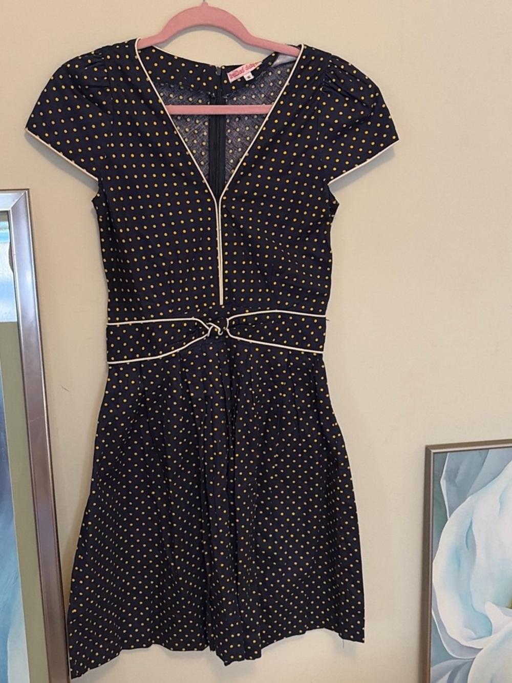 Navy blue and  with yellow polka dot 1950 style dress